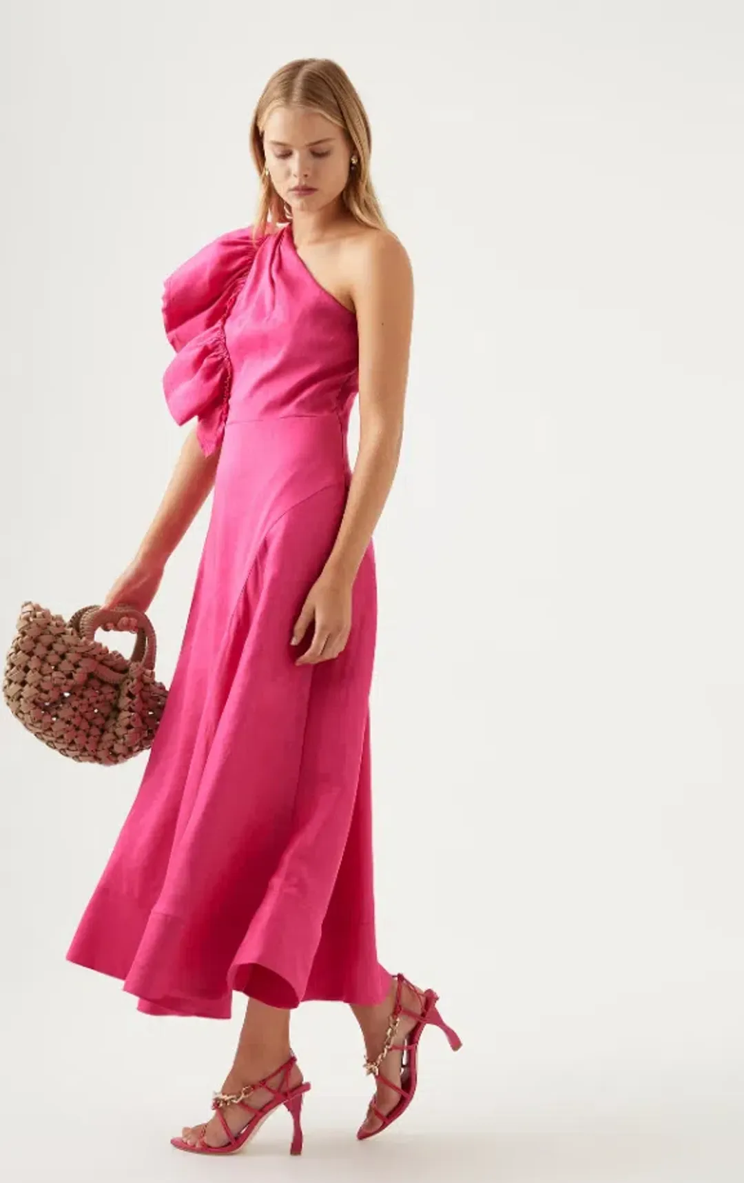Aje Bonjour Asymmetric Midi Dress Fuchsia Size 16 for rent on The Volte - main image