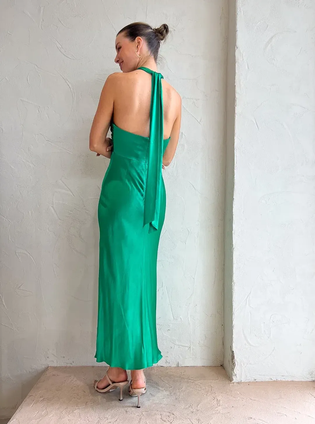 Shona Joy Lana Ruched Halter Midi Dress Tree Green Size 4 for rent on The Volte - main image