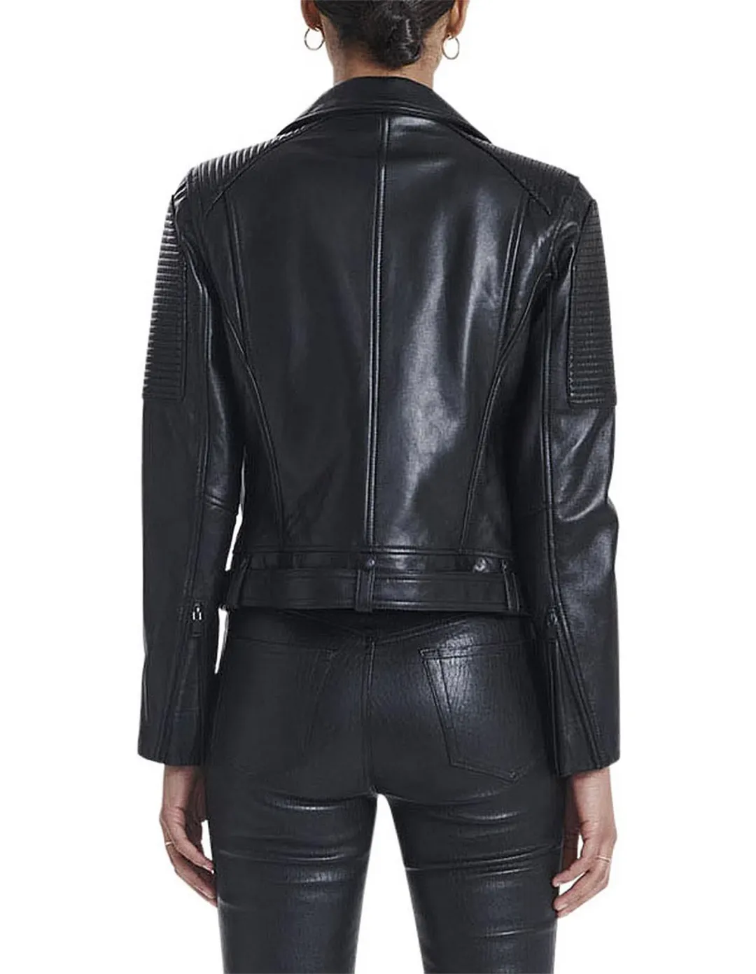 Ena Pelly Classic Leather Biker Jacket in All Black Size AU 12 for rent on The Volte - main image