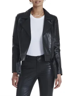 Ena Pelly Classic Leather Biker Jacket in All Black Size AU 12 for rent on The Volte - image 2
