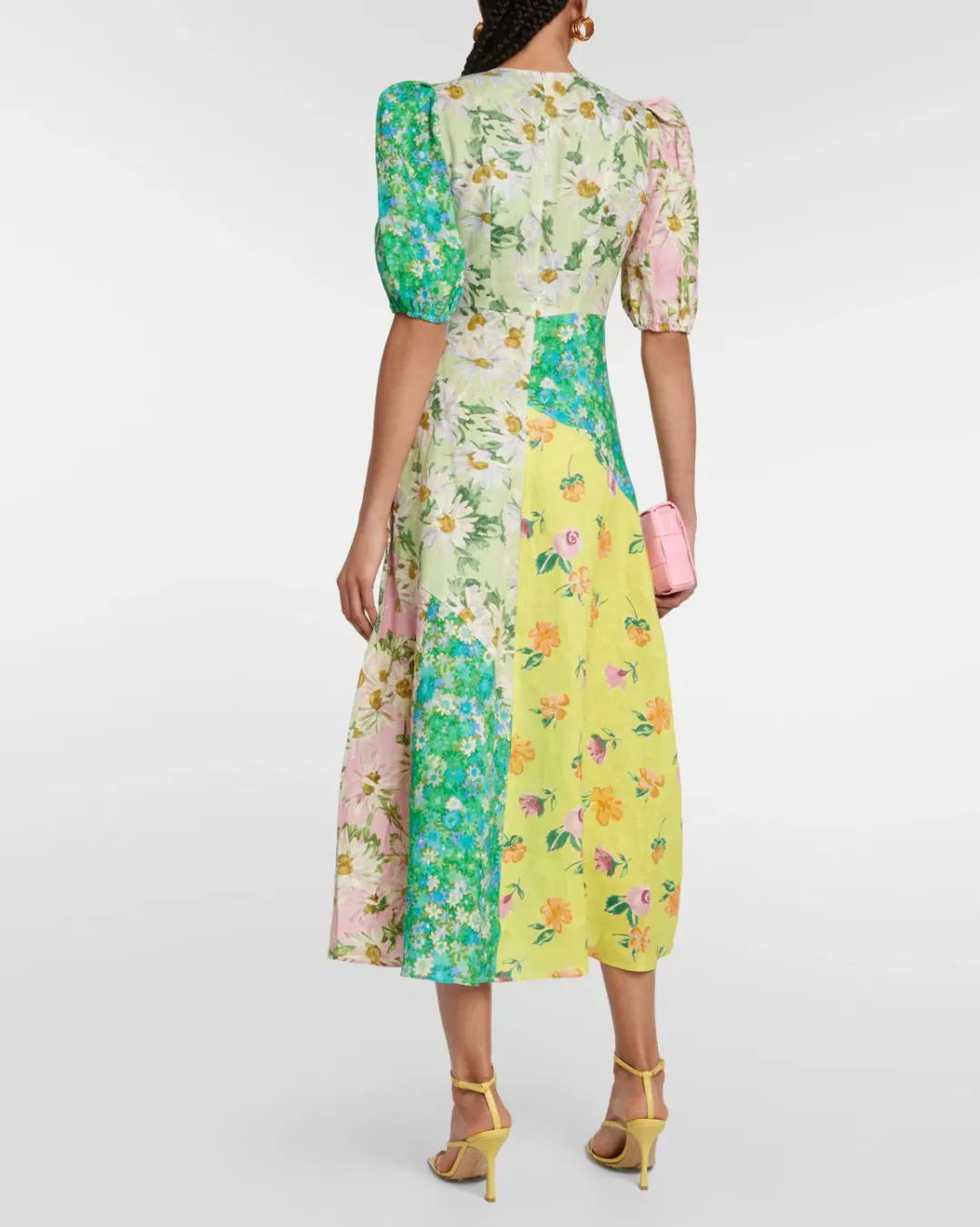 Alemais Kenzie Patchwork Linen Midi Dress Multi Floral Size 10  for rent on The Volte - main image