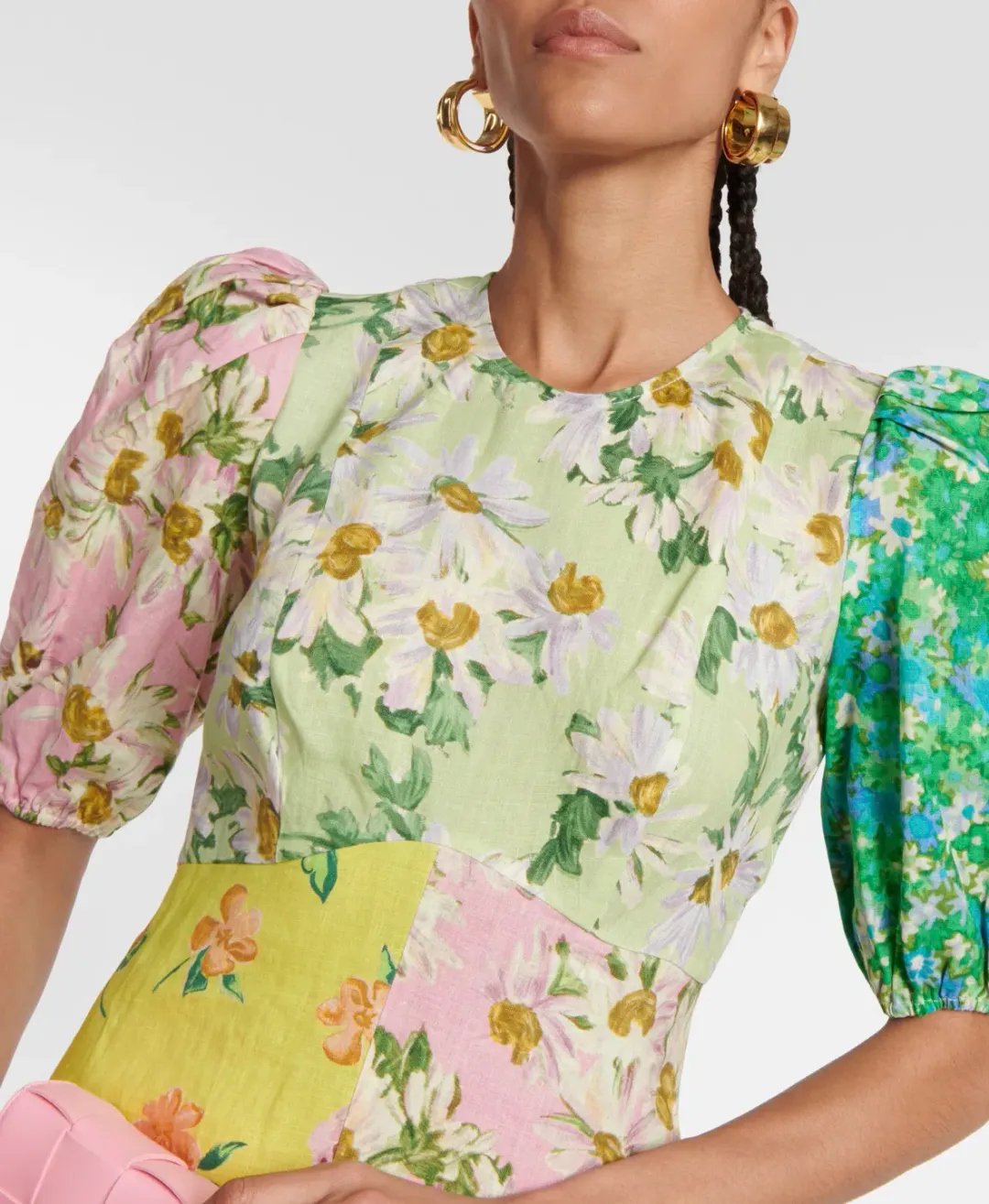 Alemais Kenzie Patchwork Linen Midi Dress Multi Floral Size 10  for rent on The Volte - main image