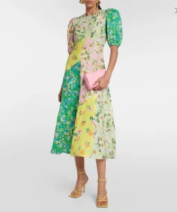 Alemais Kenzie Patchwork Linen Midi Dress Multi Floral Size 10  for rent on The Volte - image 1