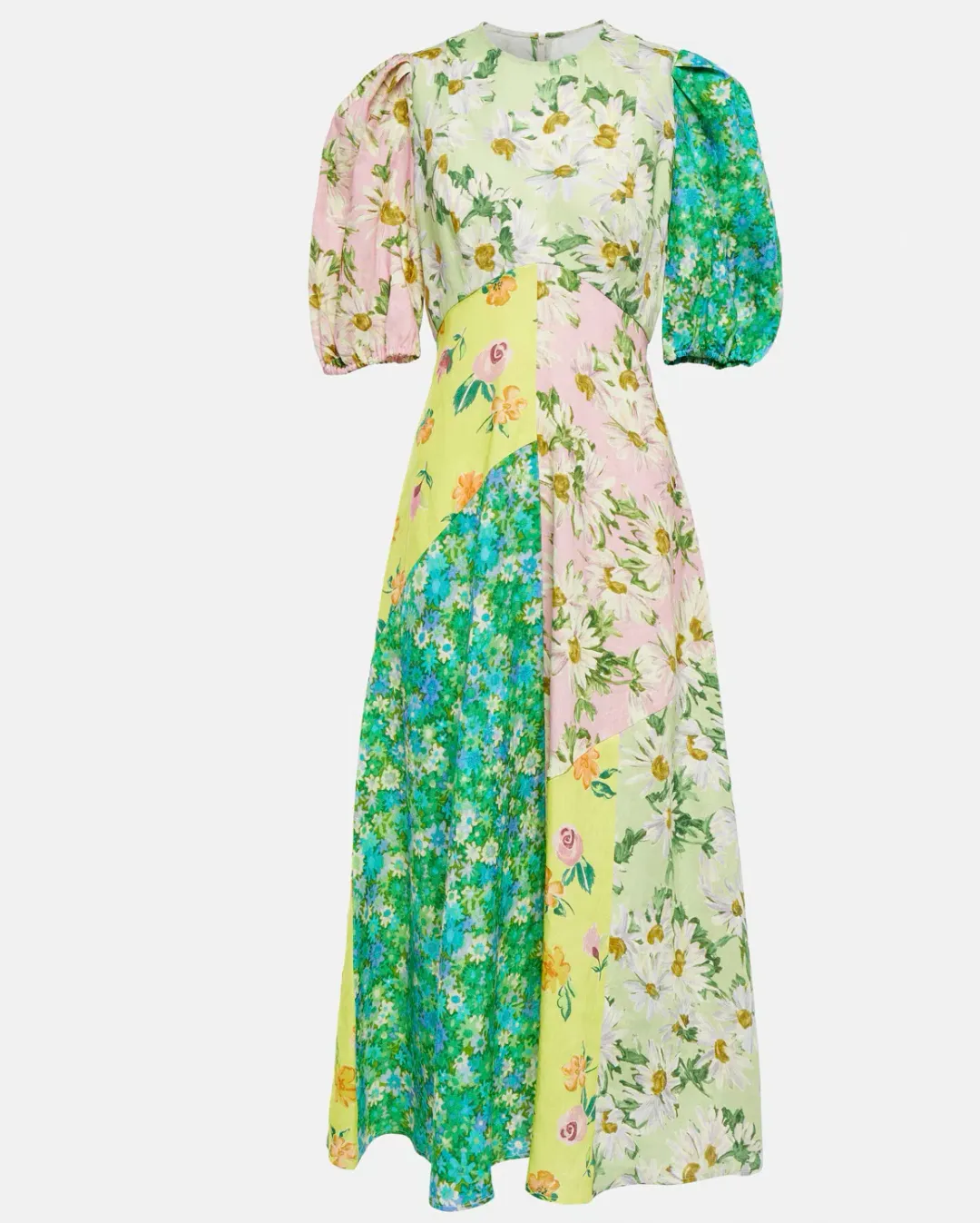 Alemais Kenzie Patchwork Linen Midi Dress Multi Floral Size 10  for rent on The Volte - main image