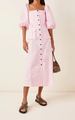 Ganni Cotton-blend Ripstop Midi Dress Pink Size 10 for rent on The Volte - image 1