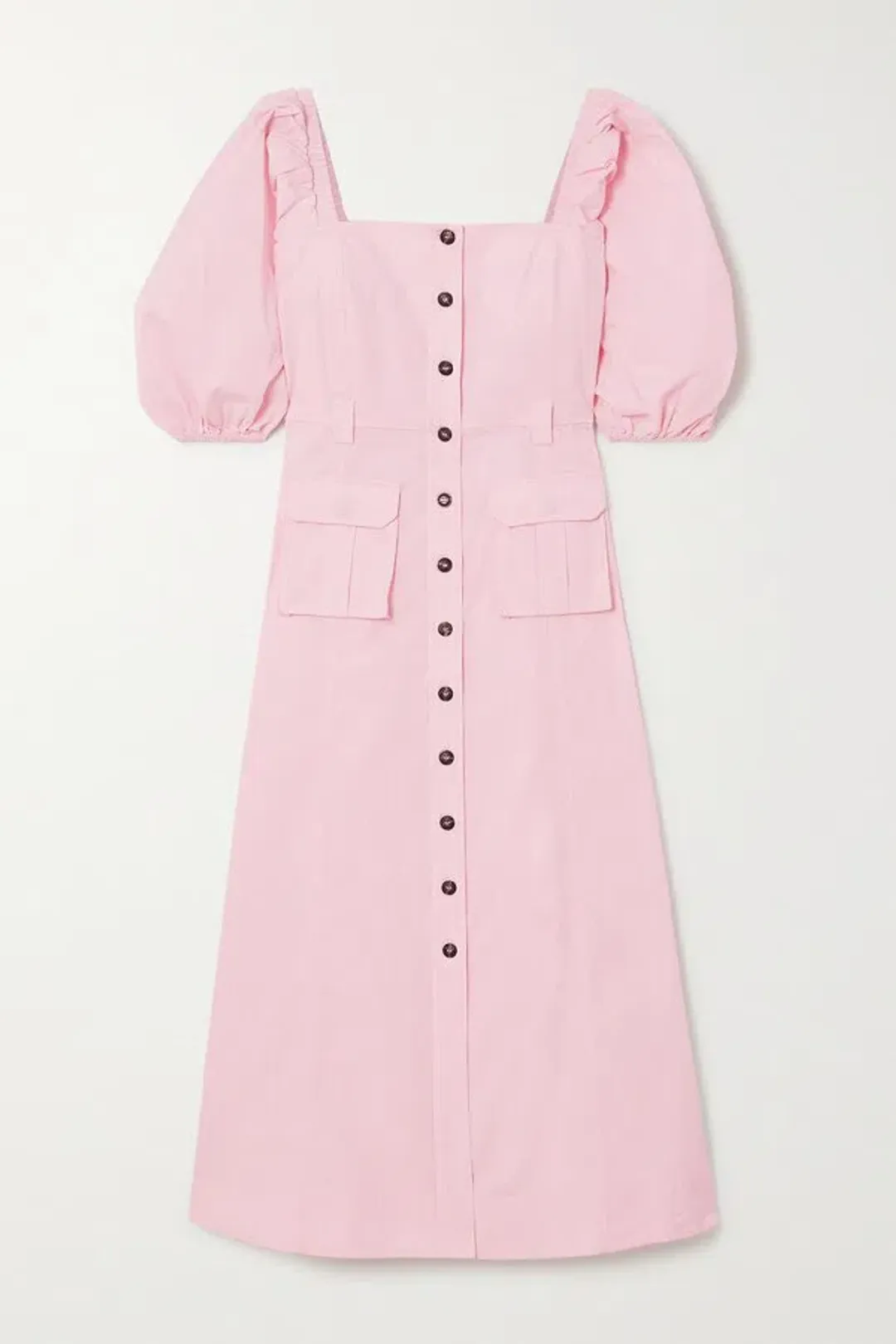 Ganni Cotton-blend Ripstop Midi Dress Pink Size 10 for rent on The Volte - main image