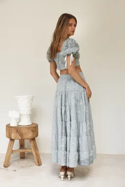By Odet Fleur Embroidered Crop and Maxi Skirt Set Periwinkle Size M / Au 10 for rent on The Volte - image 3