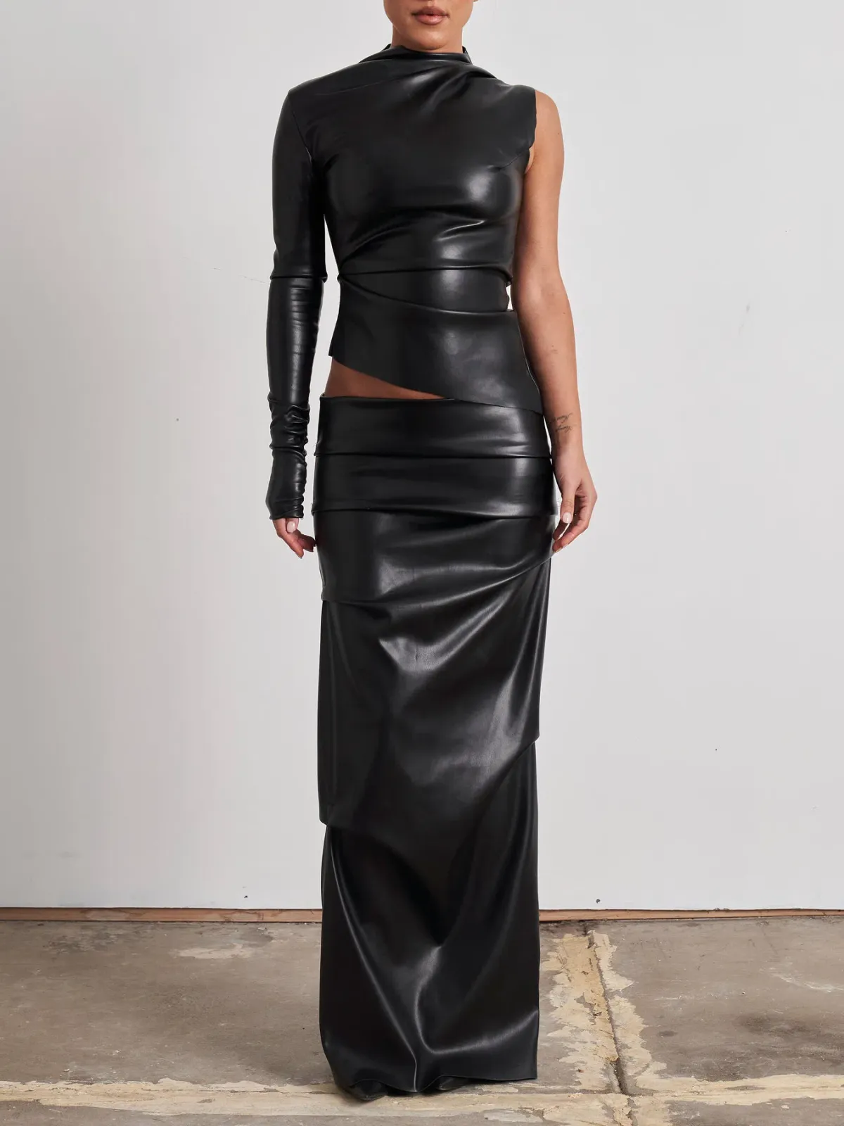 Effie Kats Tove Faux Leather Top and Skirt Set Black Size M / Au 10 for rent on The Volte - main image