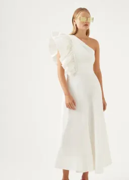Aje Bonjour Asymmetric Midi Dress Ivory Size 8 for rent on The Volte - image 4