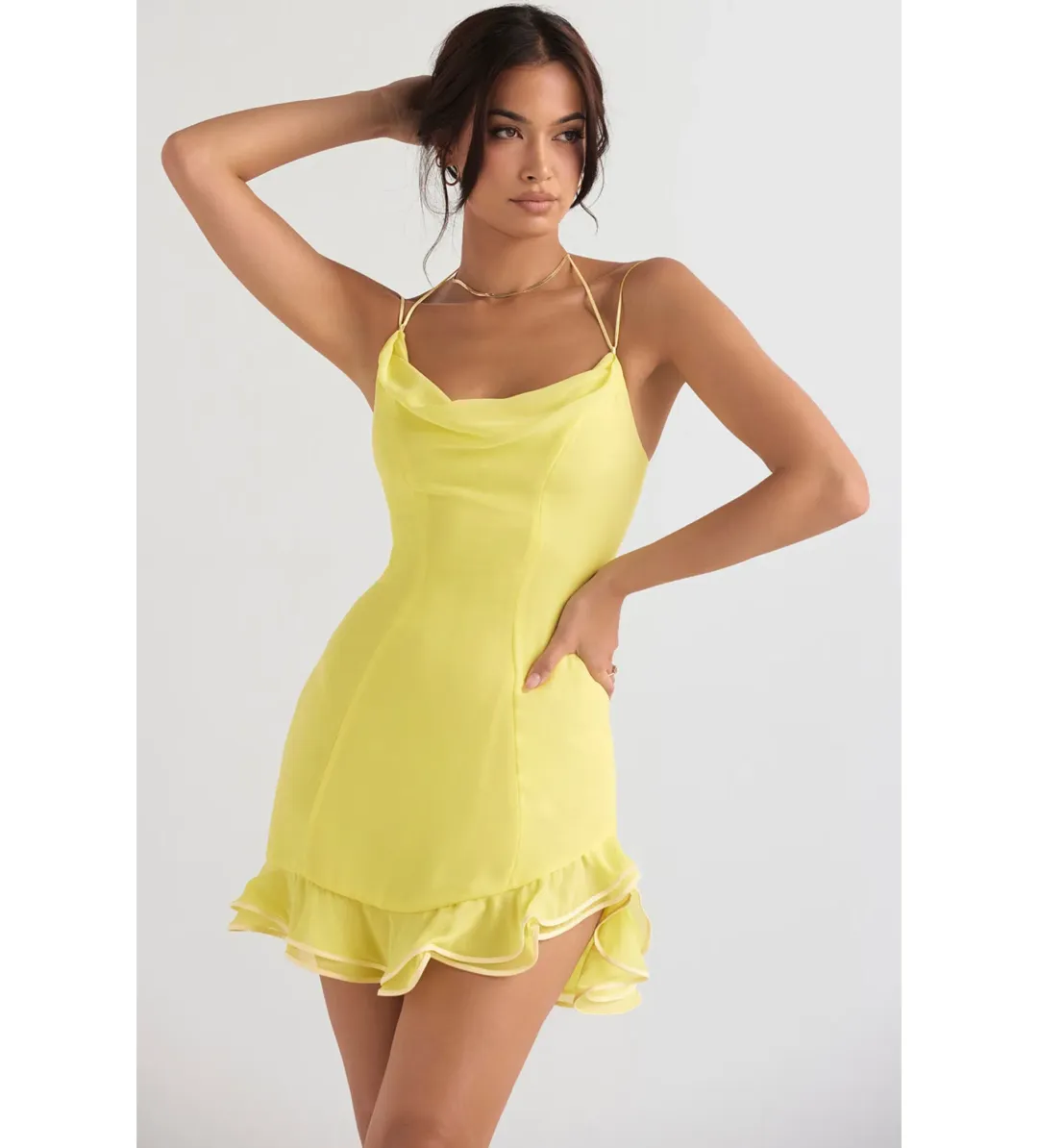 House of CB Rossella Ruffle Mini Dress in Yellow Size S / AU 8 for rent on The Volte - main image