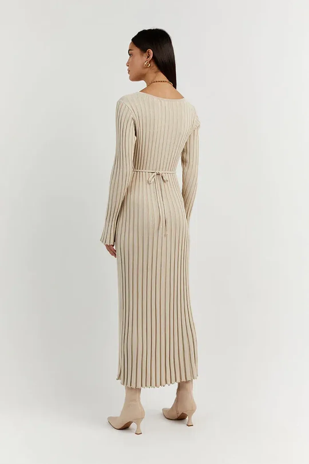 Dissh Reign Stone Sleeved Knit Midi Dress Stone Size XS/AU 6 for rent on The Volte - main image