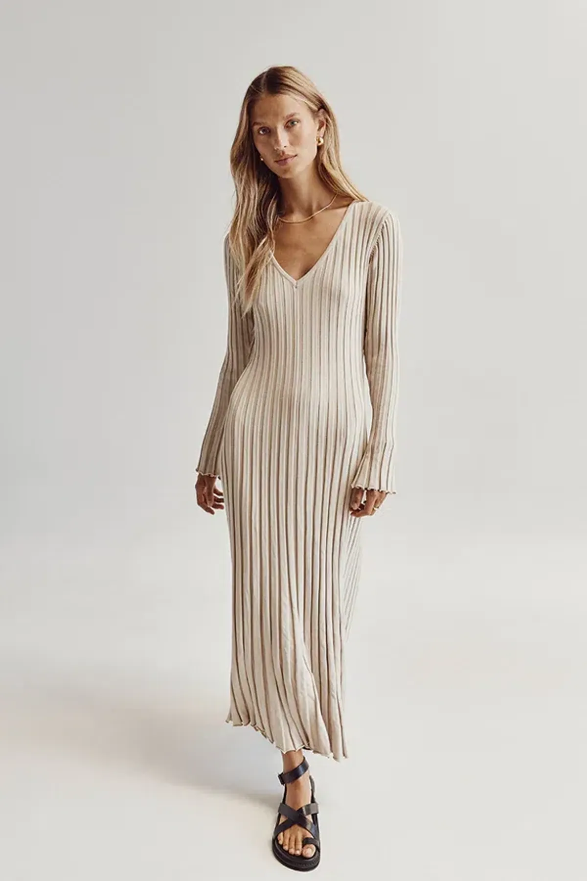 Dissh Reign Stone Sleeved Knit Midi Dress Stone Size XS/AU 6 for rent on The Volte - main image