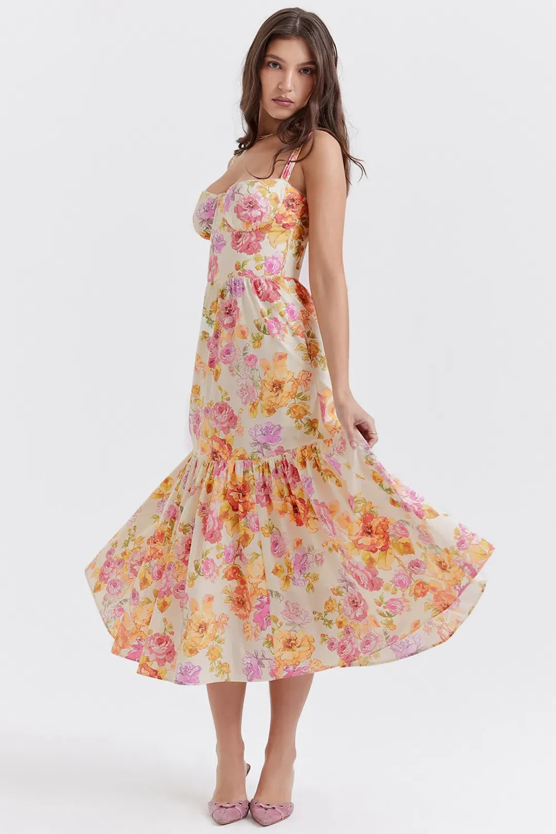 House Of CB Elia Ivory Floral Midi Sundress Floral Size S / Au 8 for rent on The Volte - main image