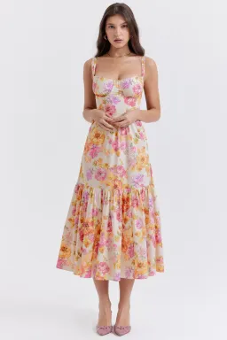 House Of CB Elia Ivory Floral Midi Sundress Floral Size S / Au 8 for rent on The Volte - image 1