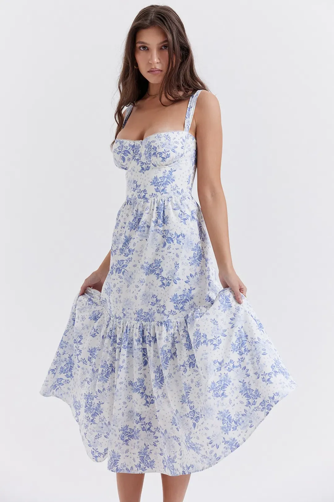 House Of CB Elia Blue Print Midi Sundress Floral Size S / Au 8 for rent on The Volte - main image