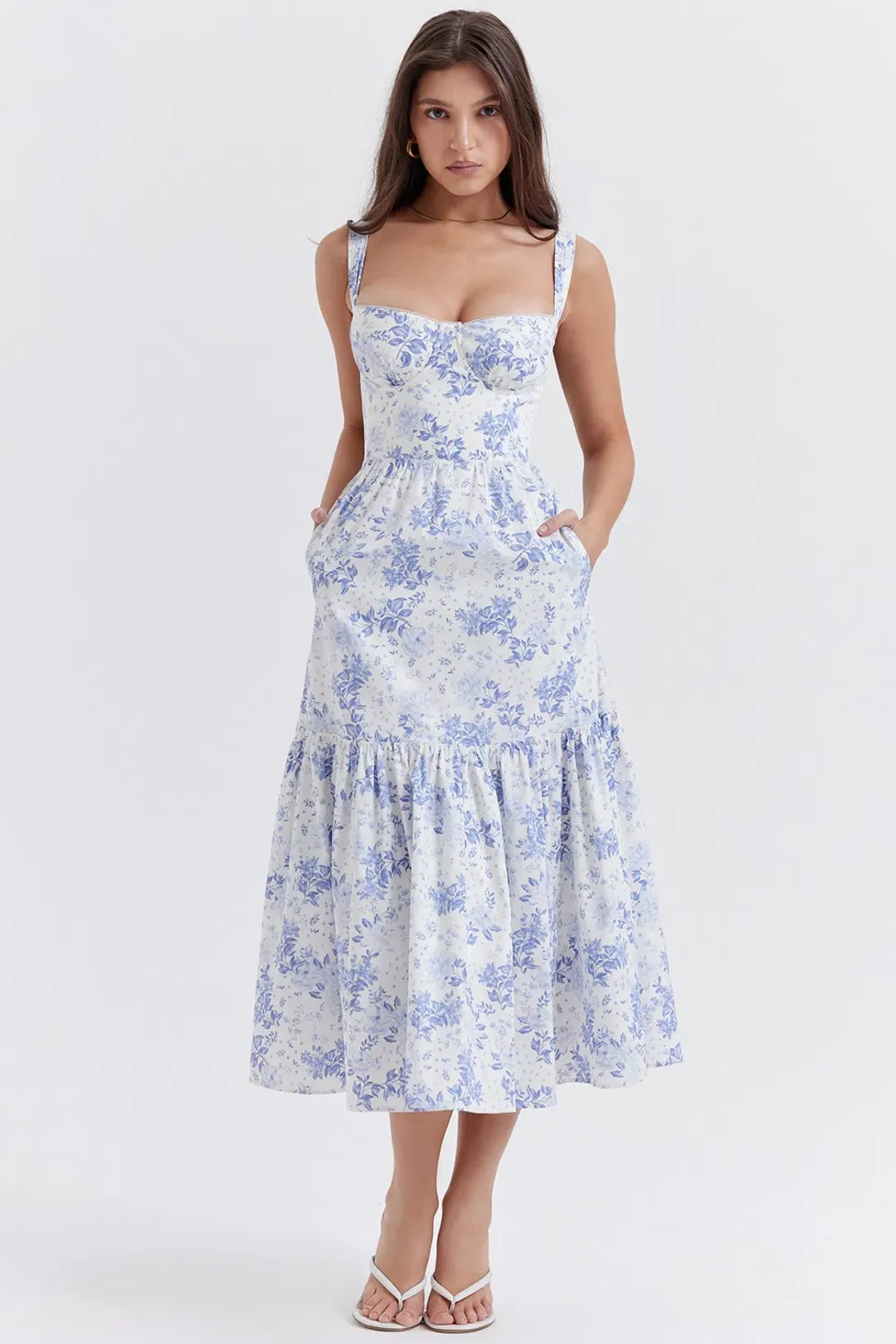 House Of CB Elia Blue Print Midi Sundress Floral Size S / Au 8 for rent on The Volte - main image