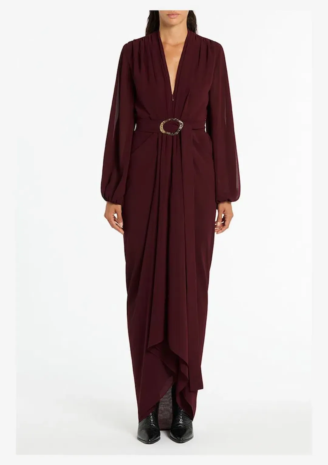 Carla Zampatti Merlot Georgette Waterfall Dress Size 14 for rent on The Volte - main image
