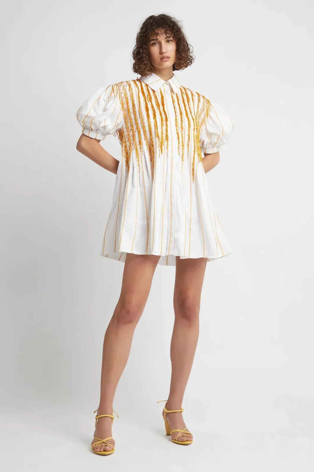 Aje Collective Beaded Mini Dress Ivory/Marigold Size 6 for rent on The Volte - main image