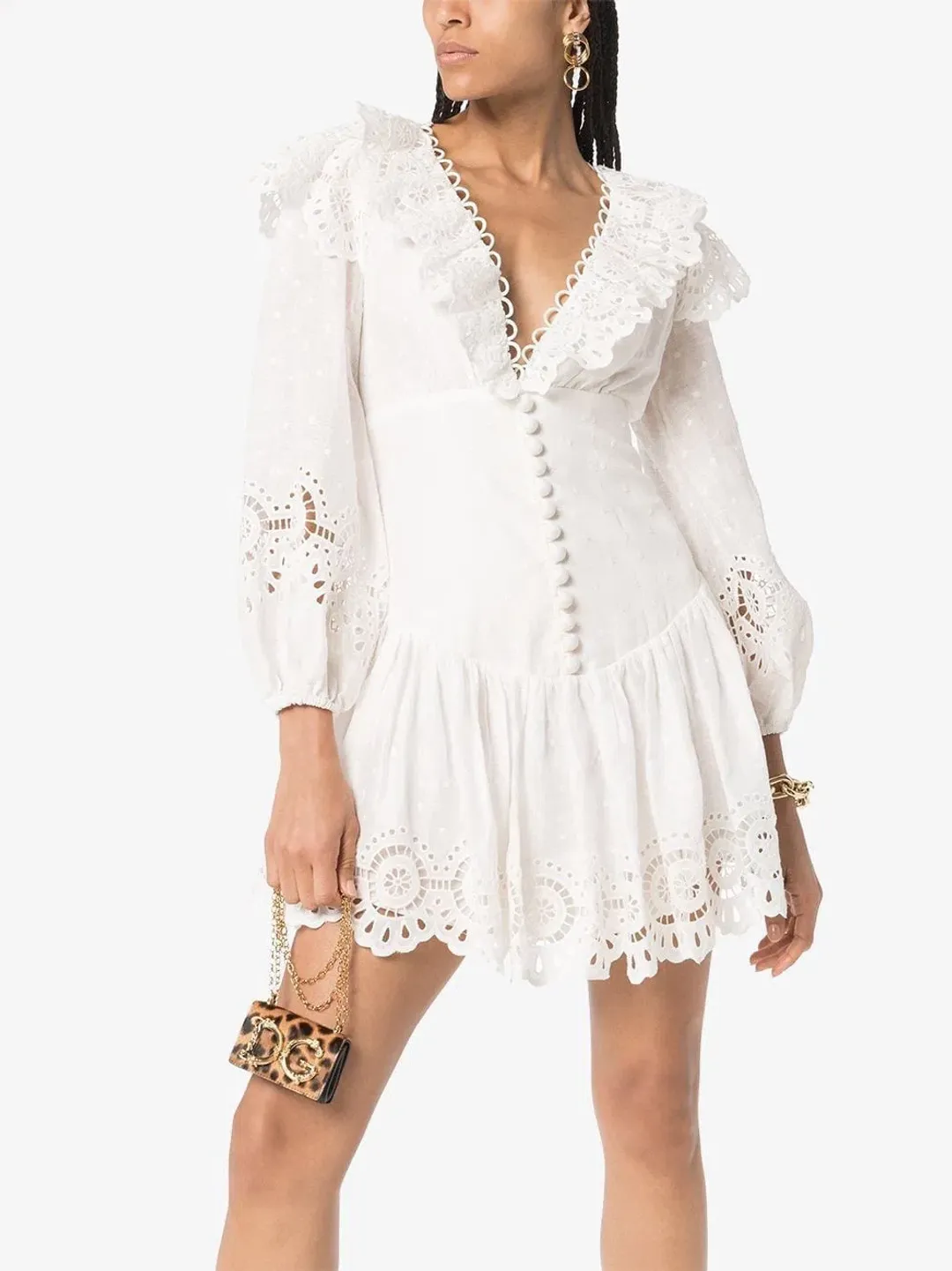  Zimmermann Bellitude Scallop Mini Dress in White Size 0 / Au 8 for rent on The Volte - main image