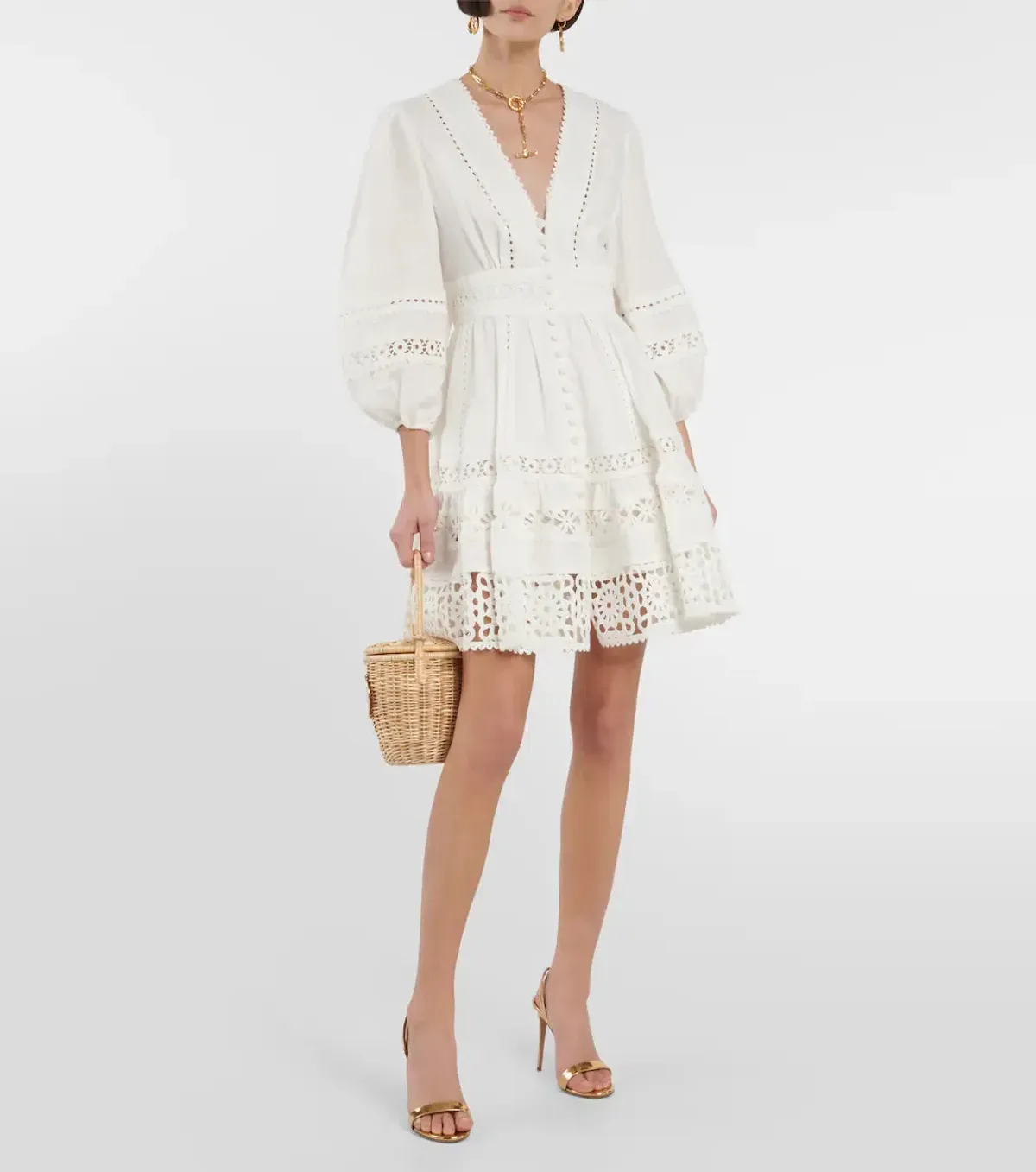 Zimmermann Devi Spliced Billow Mini Dress Ivory Size 3 / Au 14 for rent on The Volte - main image