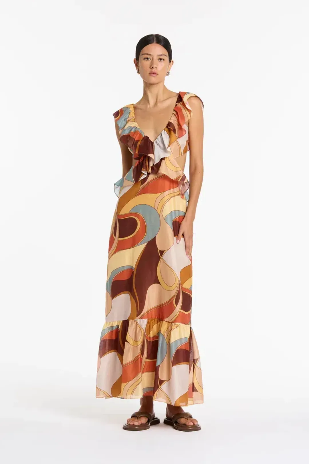 Sir The Label Vista Frill Midi Dress Multi Size 8 for rent on The Volte - main image