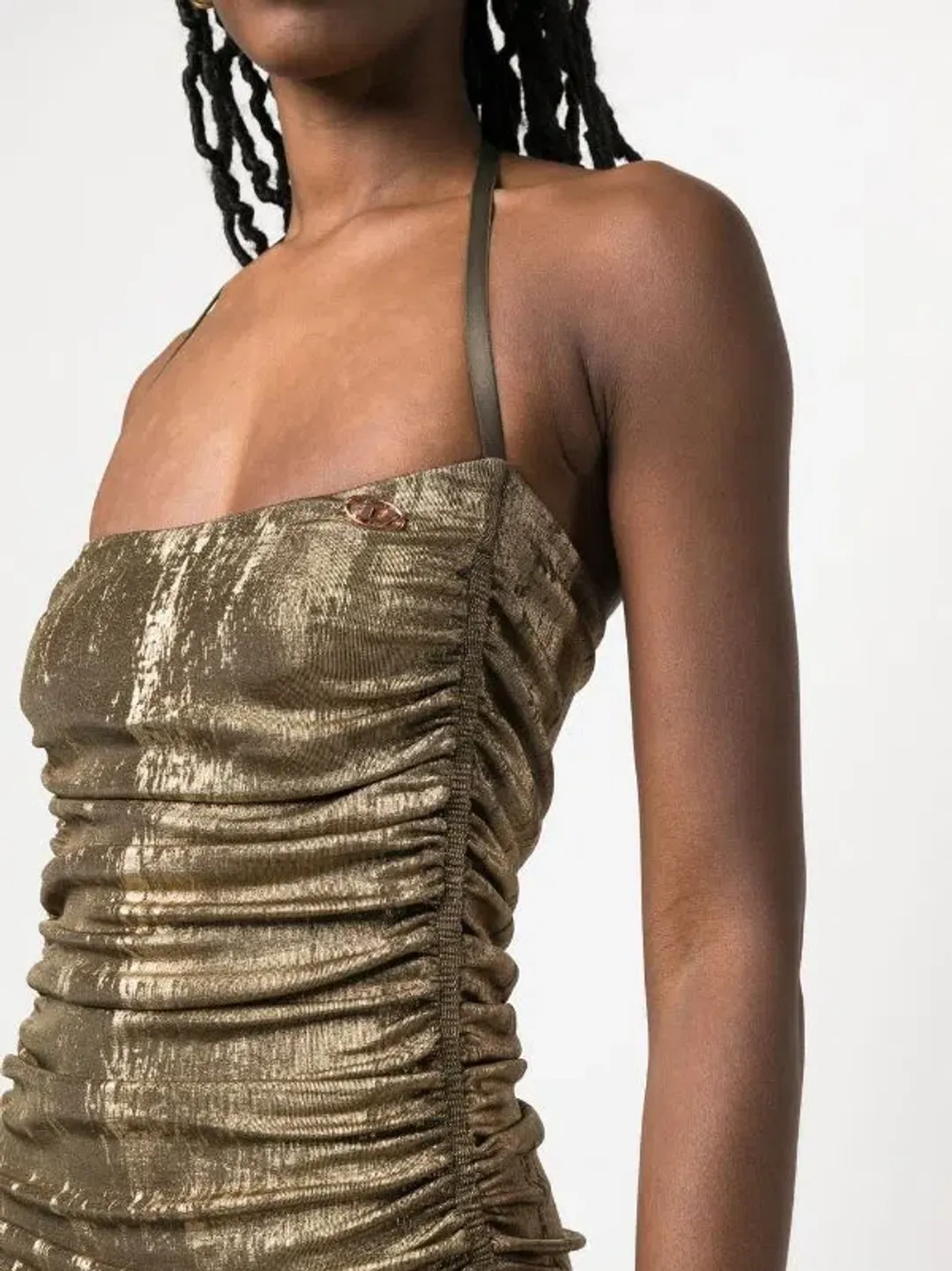 Diesel Metallic Ruched Halterneck Gown Size 10 for rent on The Volte - main image