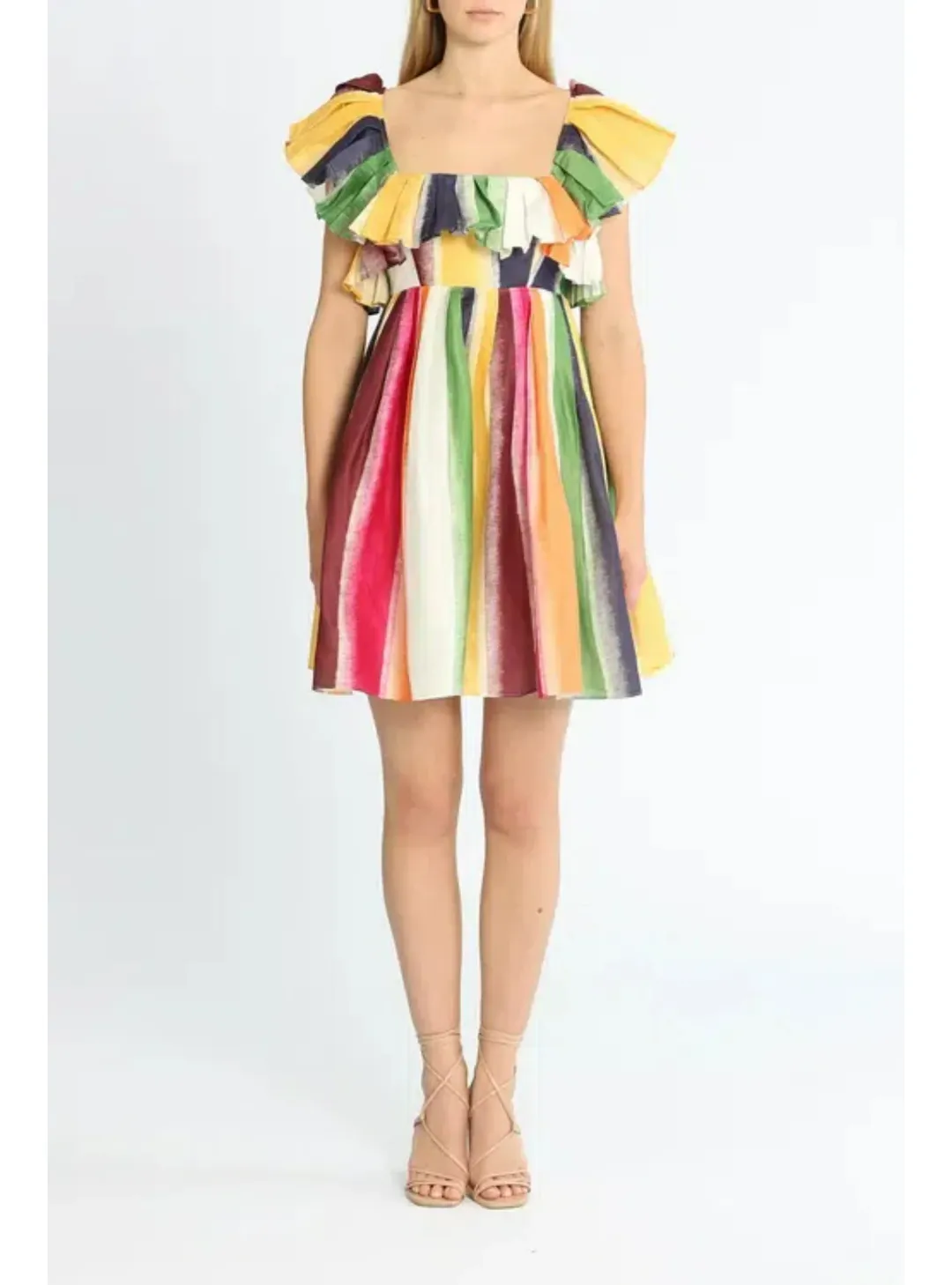 Leo Lin Fortune Stripe Tie Back Dress Multi Print Size AU 12 for rent on The Volte - main image