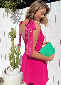 Aje Amber Knit Tie Shoulder Mini Dress Pink Size Small for rent on The Volte - image 4