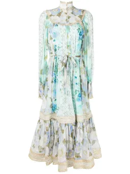 Zimmermann Rhythm Trimmed Billow Midi Dress Aqua Mixed Print Size 2 / Au 12 for rent on The Volte - image 2