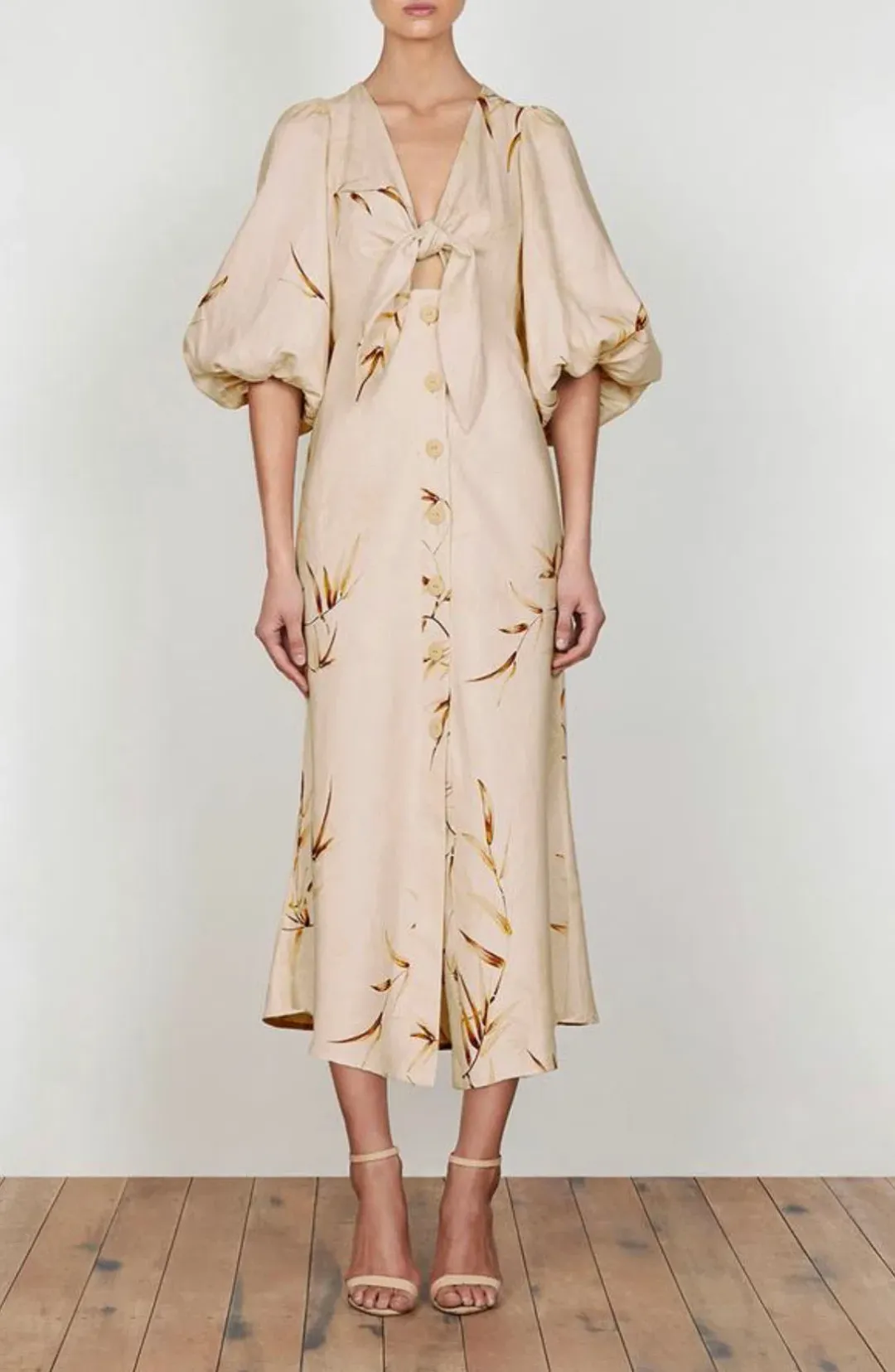 Shona joy Sundance Tie Front Linen Midi Dress Print Size 10 for rent on The Volte - main image