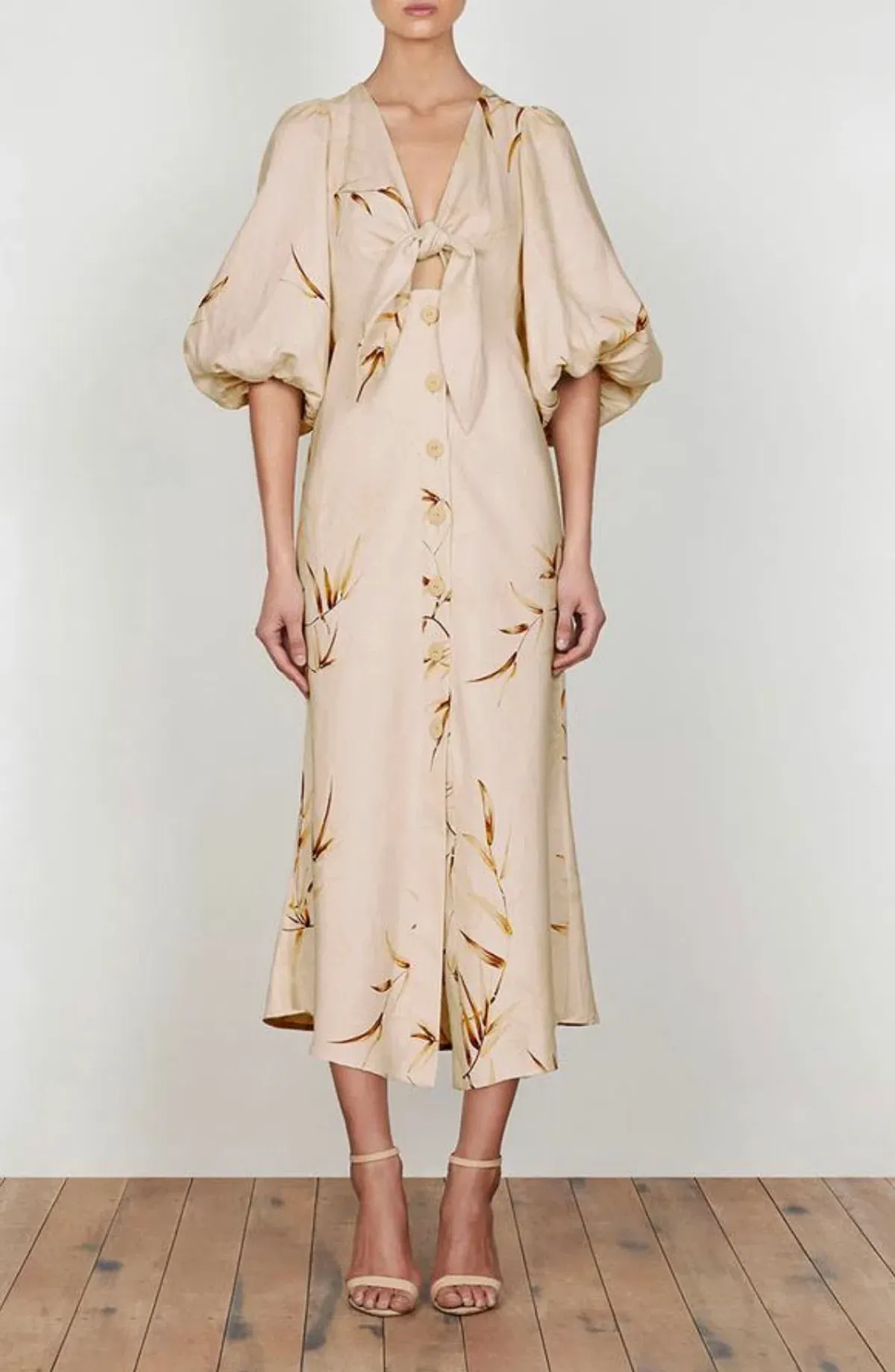 Shona joy Sundance Tie Front Linen Midi Dress Print Size 10 for rent on The Volte - main image