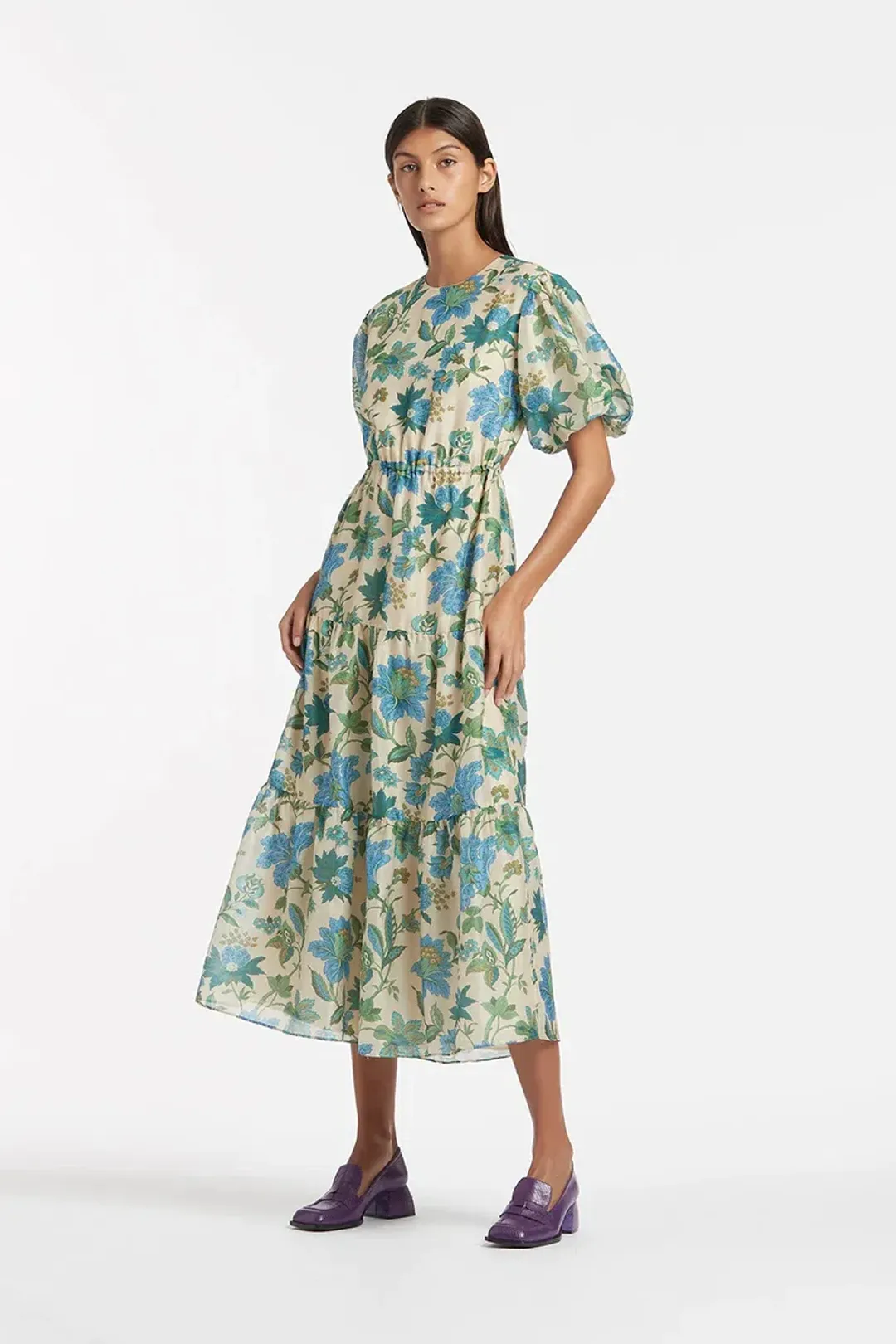 Sir The Label Celia Open Back Midi Dress Blue Green Size 8/S for rent on The Volte - main image