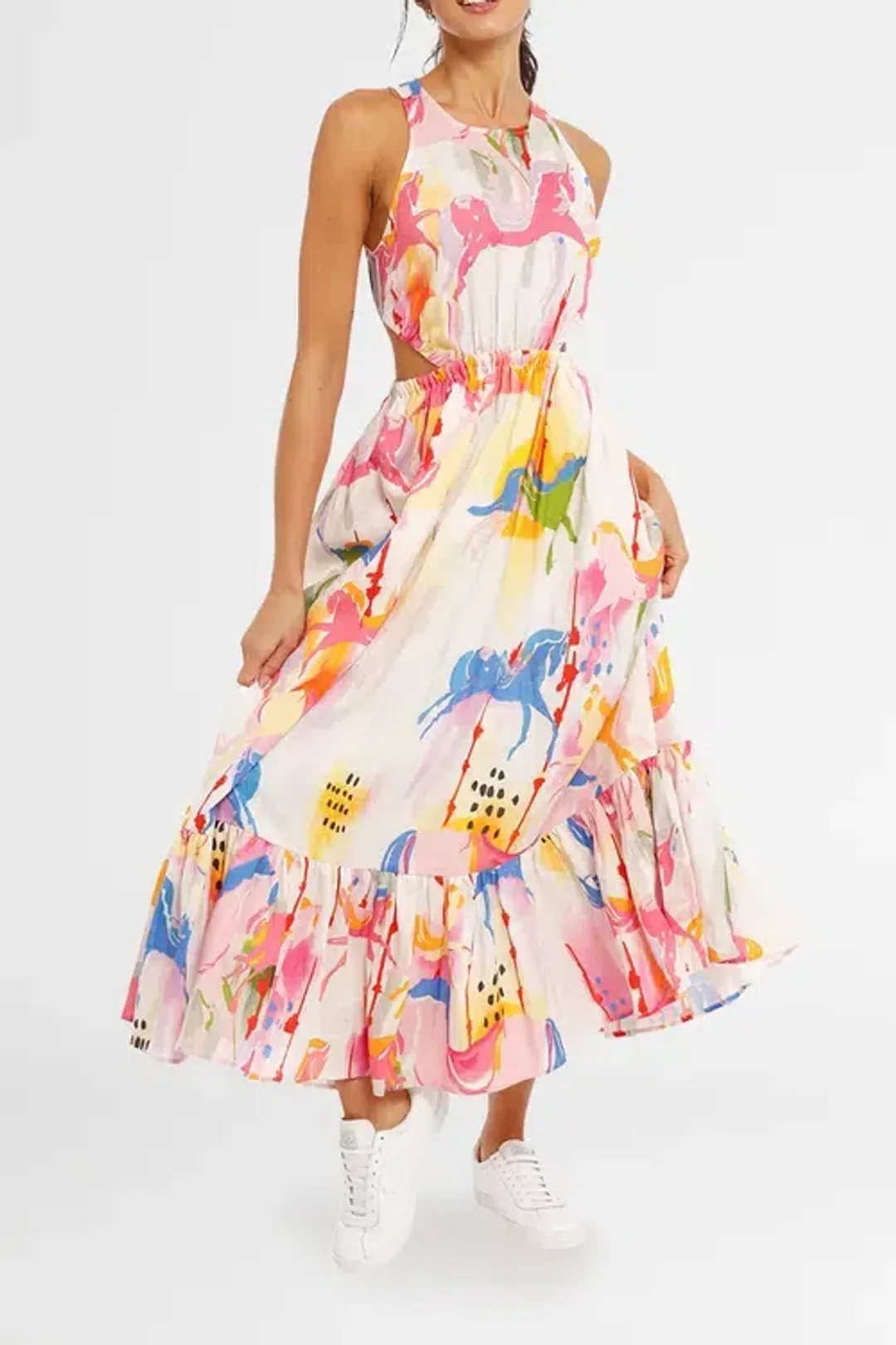 Leo Lin Carousel Cut Out Dress Rainbow Carousel Multi Print Size 12 for rent on The Volte - main image