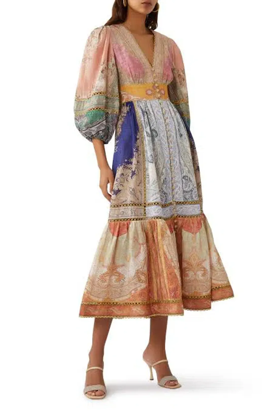 Zimmermann Anneke Lantern Midi Dress Spliced Size 0 / AU 8 for rent on The Volte - main image