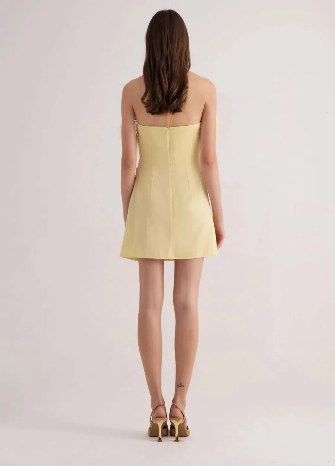 F.ILKK Feather Mini Dress Yellow Size 8 for rent on The Volte - main image