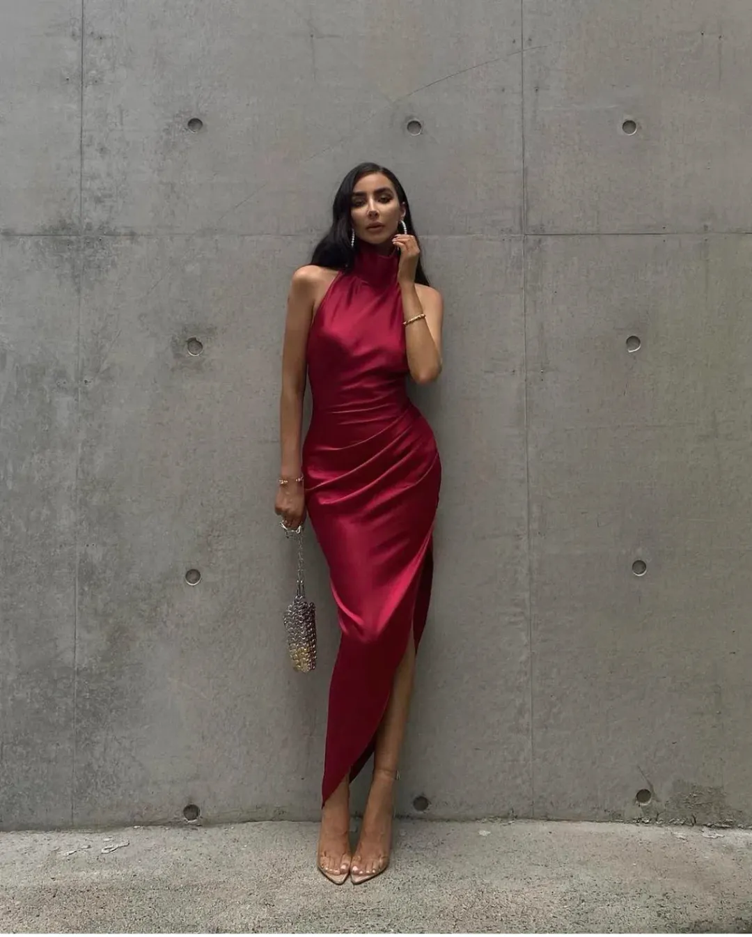 THE NEW ARRIVALS by İlkyaz Özel Valentina Midi Dress in Vin de Cerise Size 6/XS for rent on The Volte - main image