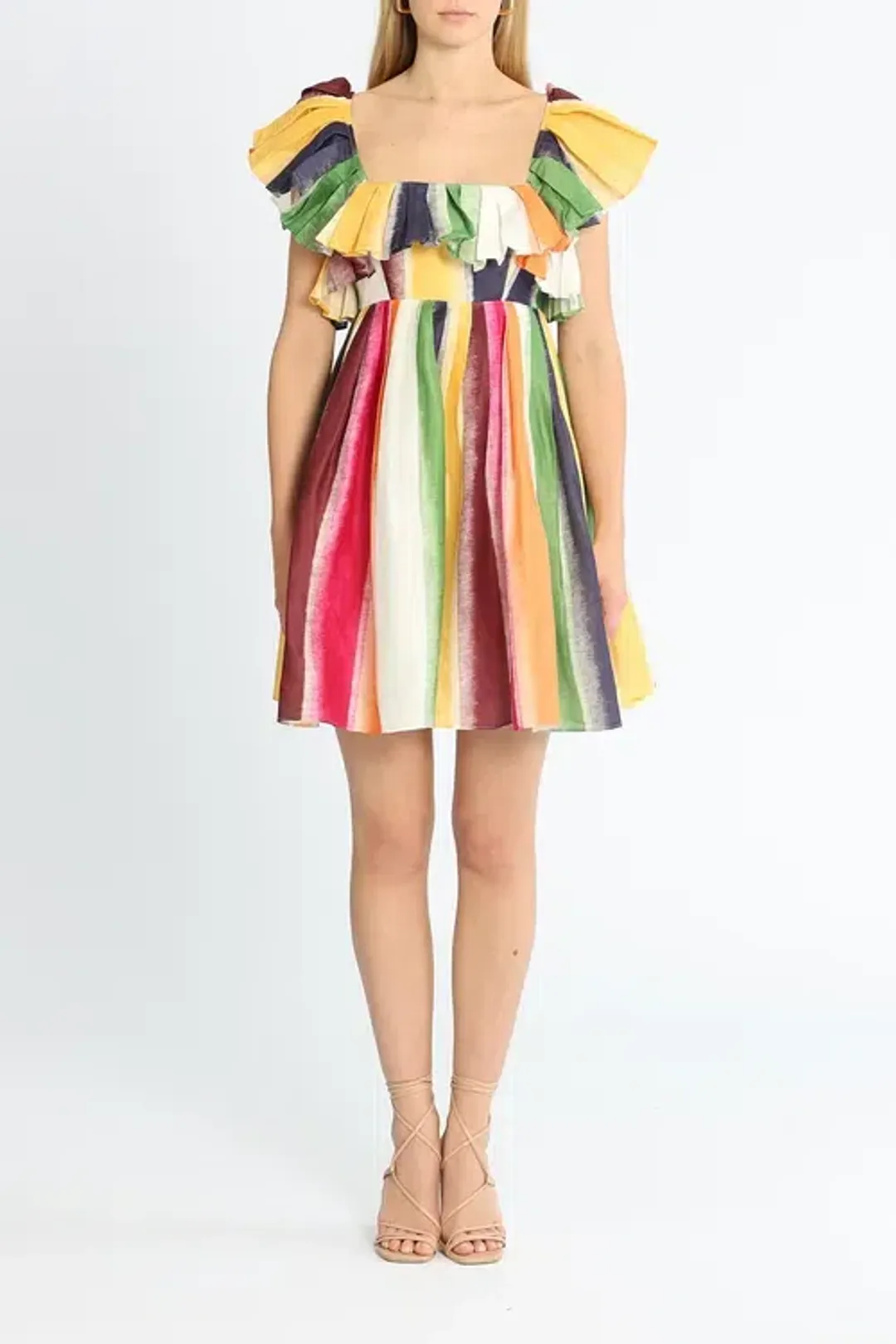 Leo Lin Fortune Stripe Tie Back Mini Dress Multi Print Size 10 for rent on The Volte - main image