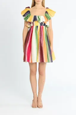 Leo Lin Fortune Stripe Tie Back Mini Dress Multi Print Size 10 for rent on The Volte - image 1
