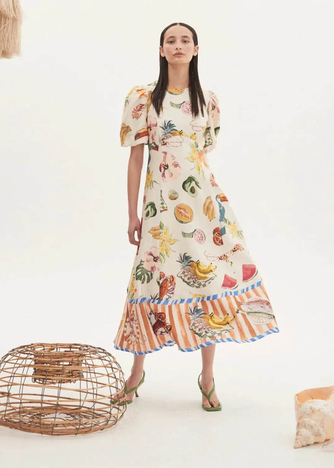 Alémais Theo Midi Dress Cream/Print Size Au 12 for rent on The Volte - main image