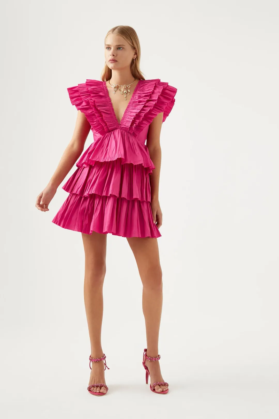AJE Rhythmic Frilled Mini Dress Fuchsia Size 8 for rent on The Volte - main image