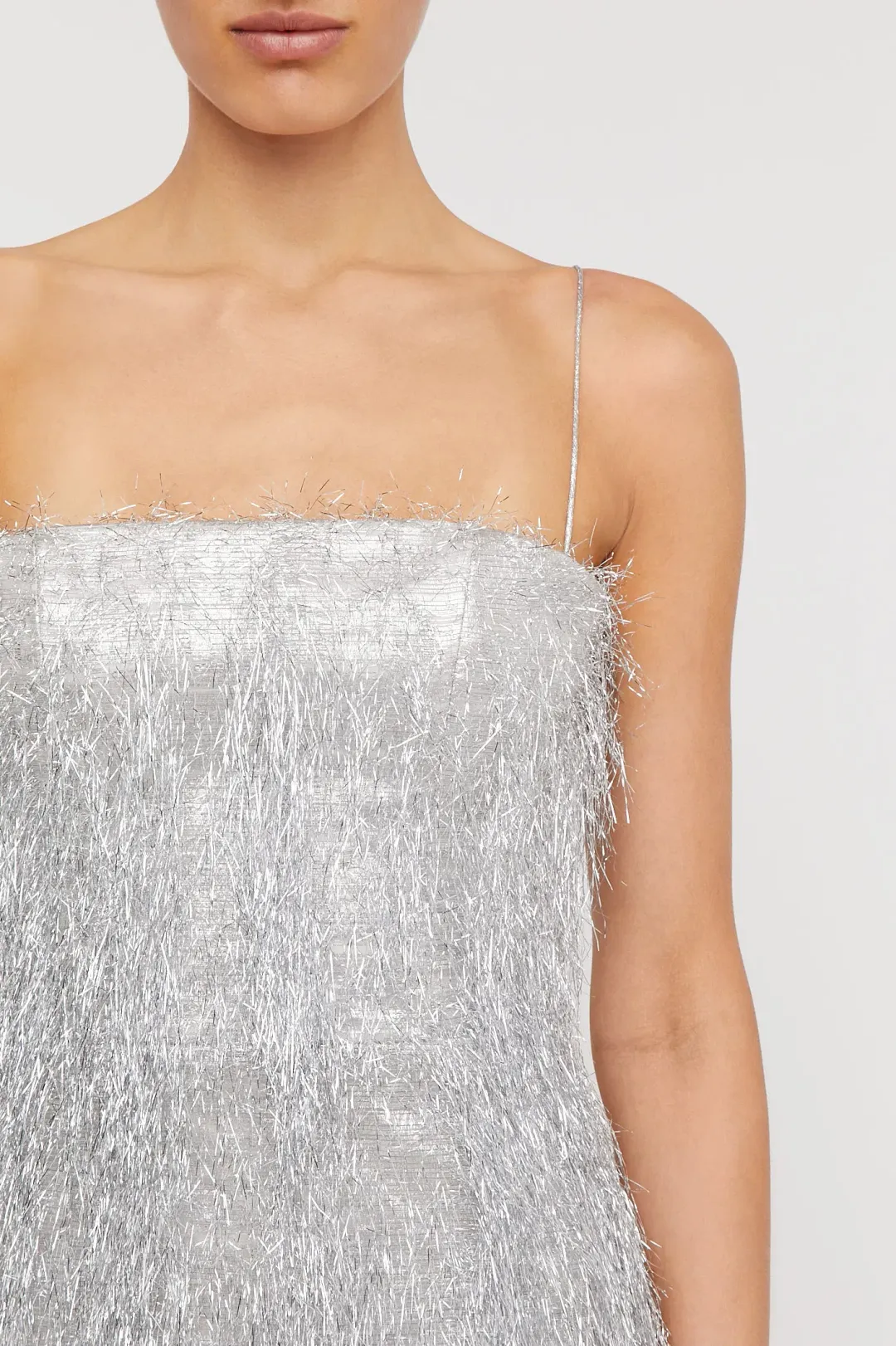 Scanlan Theodore Tinsel Mini Dress Silver Size 8 for rent on The Volte - main image