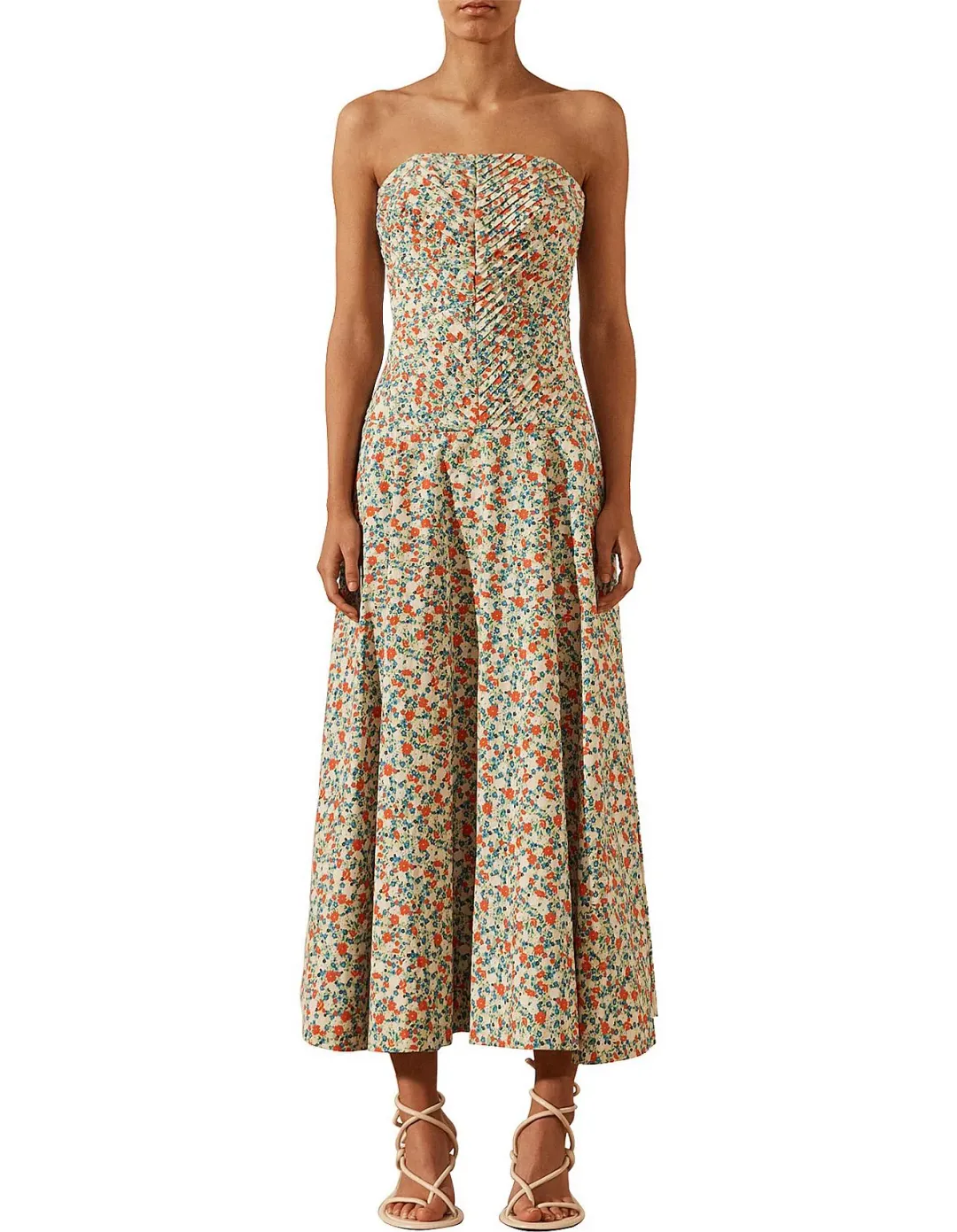 Shona Joy Ulani Strapless Pleated Midi Dress Floral Size 8 for rent on The Volte - main image