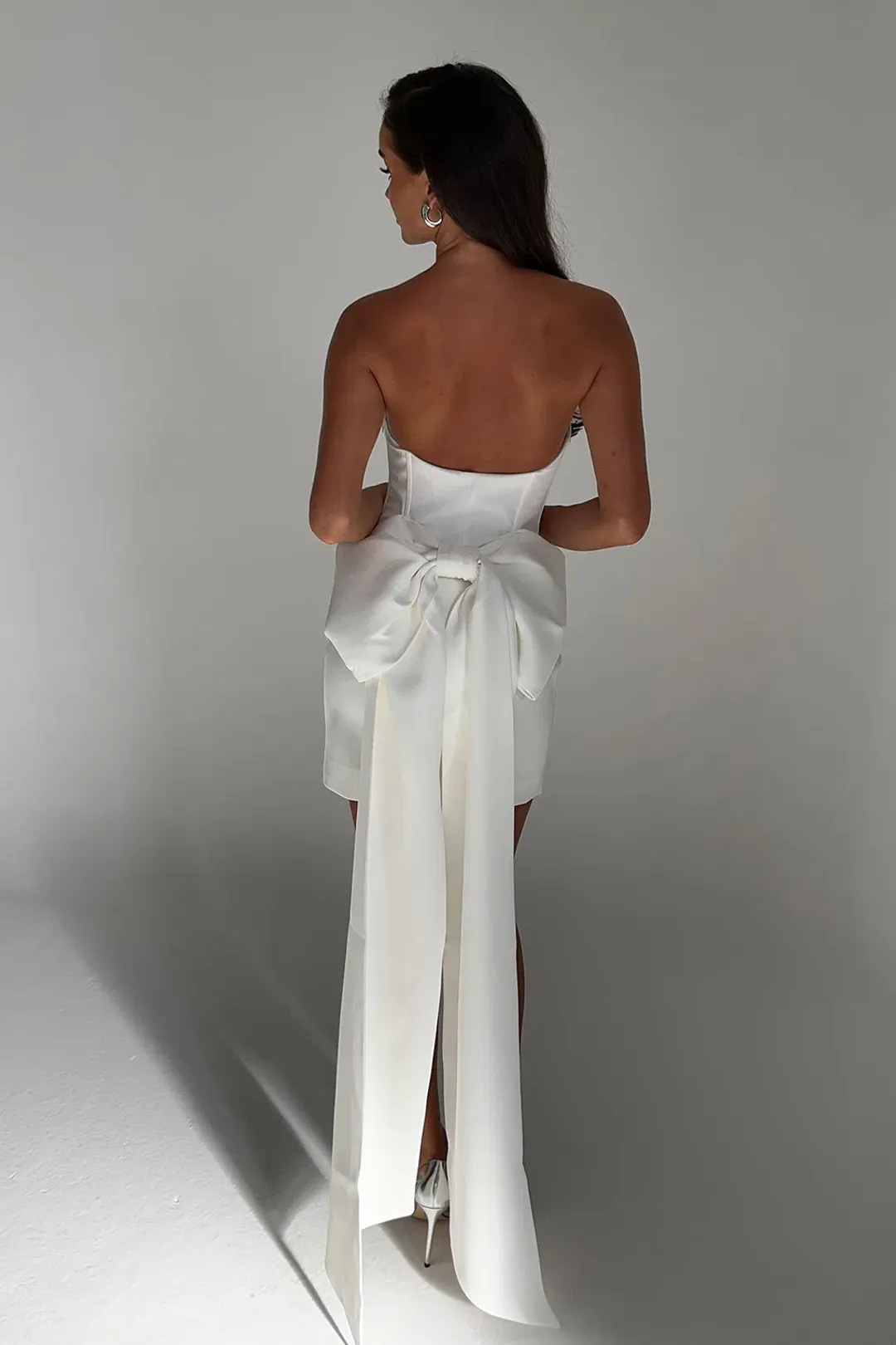 Meshki Meredith Strapless Bow Mini Dress White Size 16 for rent on The Volte - main image
