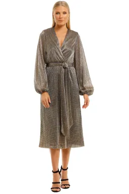 Rebecca Vallance Rivero LS Midi Dress Gold Size 10 for rent on The Volte - image 1
