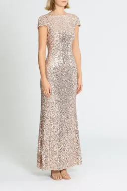 Badgley Mischka Sequin Cowl Back Gown Rose Gold Size 14 for rent on The Volte - image 2