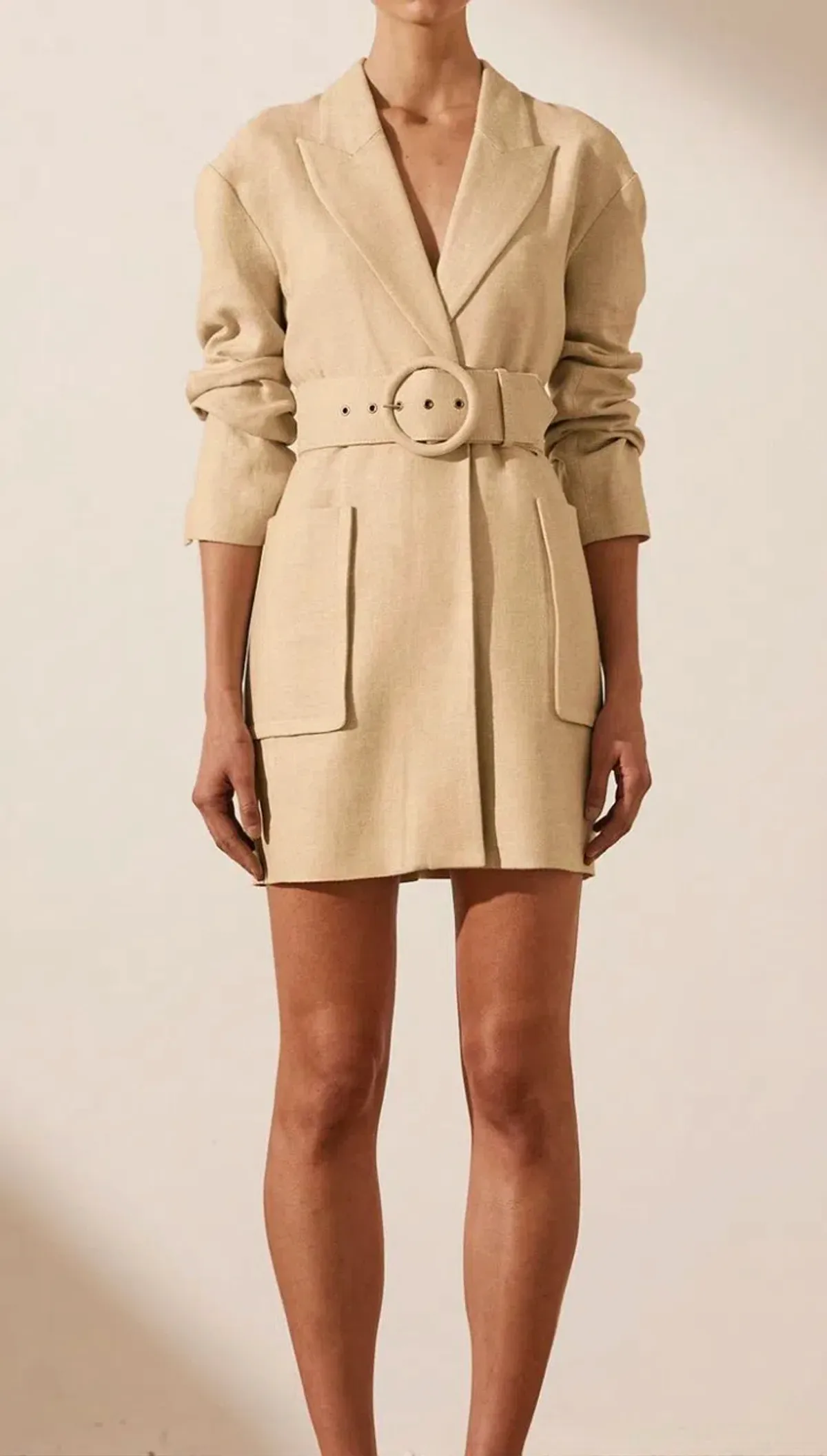 Shona Joy Carmen Linen Blazer Mini Dress Beige Size AU 6 for rent on The Volte - main image