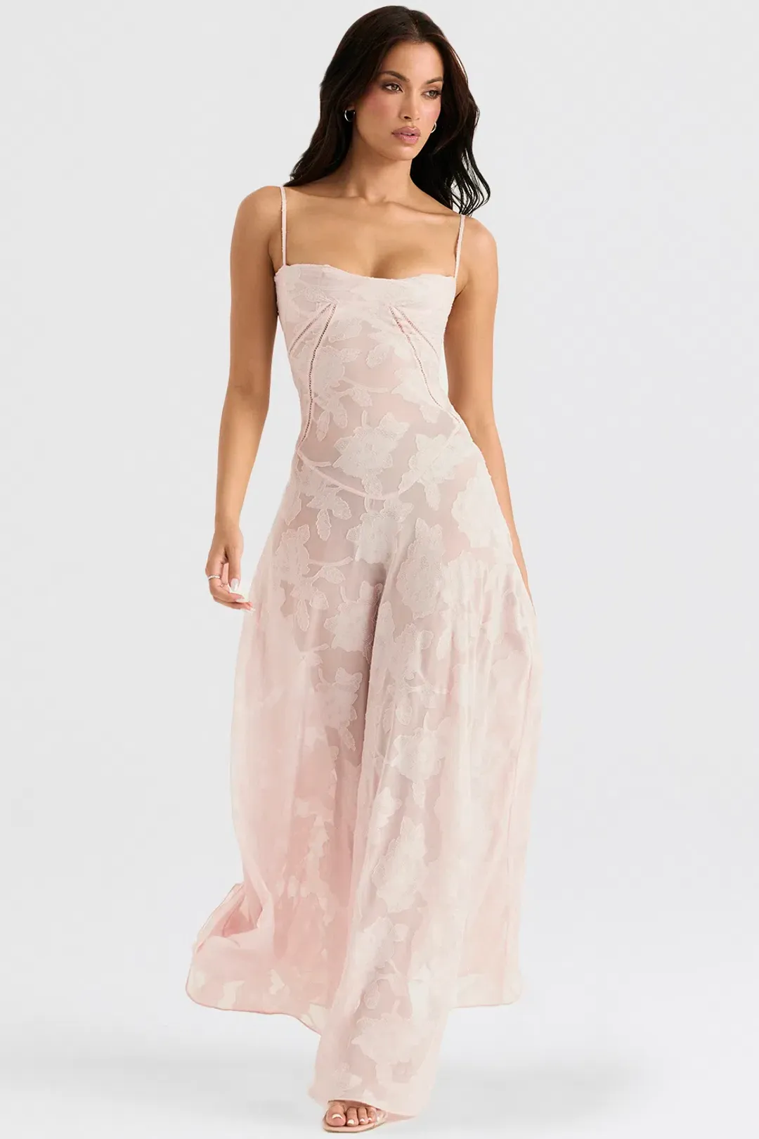 House Of CB Seren Corset Lace Back Maxi Dress Soft Pink Floral Size XS / AU 6 for rent on The Volte - main image