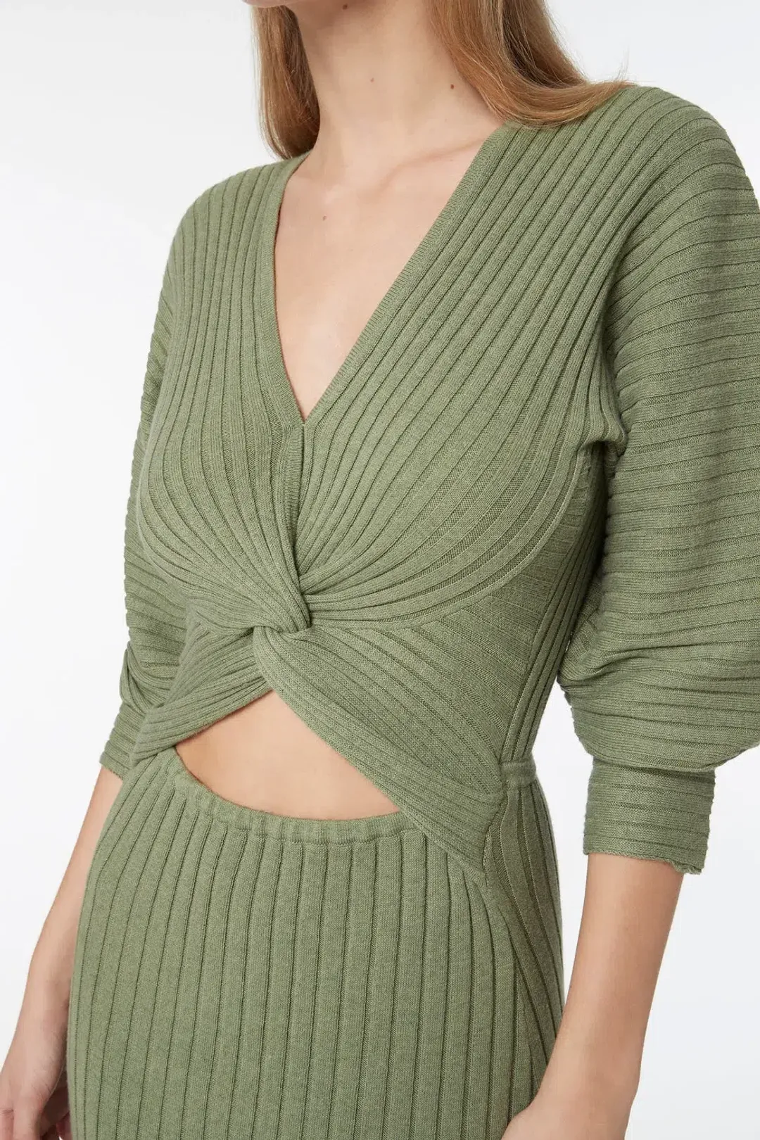 Manning Cartell Love Match Knit Midi Dress Olive Green Size 6 for rent on The Volte - main image
