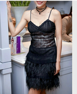 BCBGMAXAZRIA Lace and Ostrich Feather Flapper Style size 6 for rent on The Volte - image 2