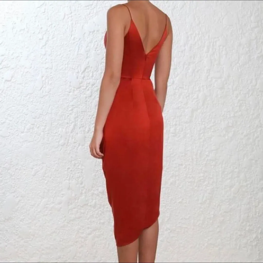 Zimmermann Silk Plunge Drape Dress in Terracotta/Red Size 3/Au 14 for rent on The Volte - main image